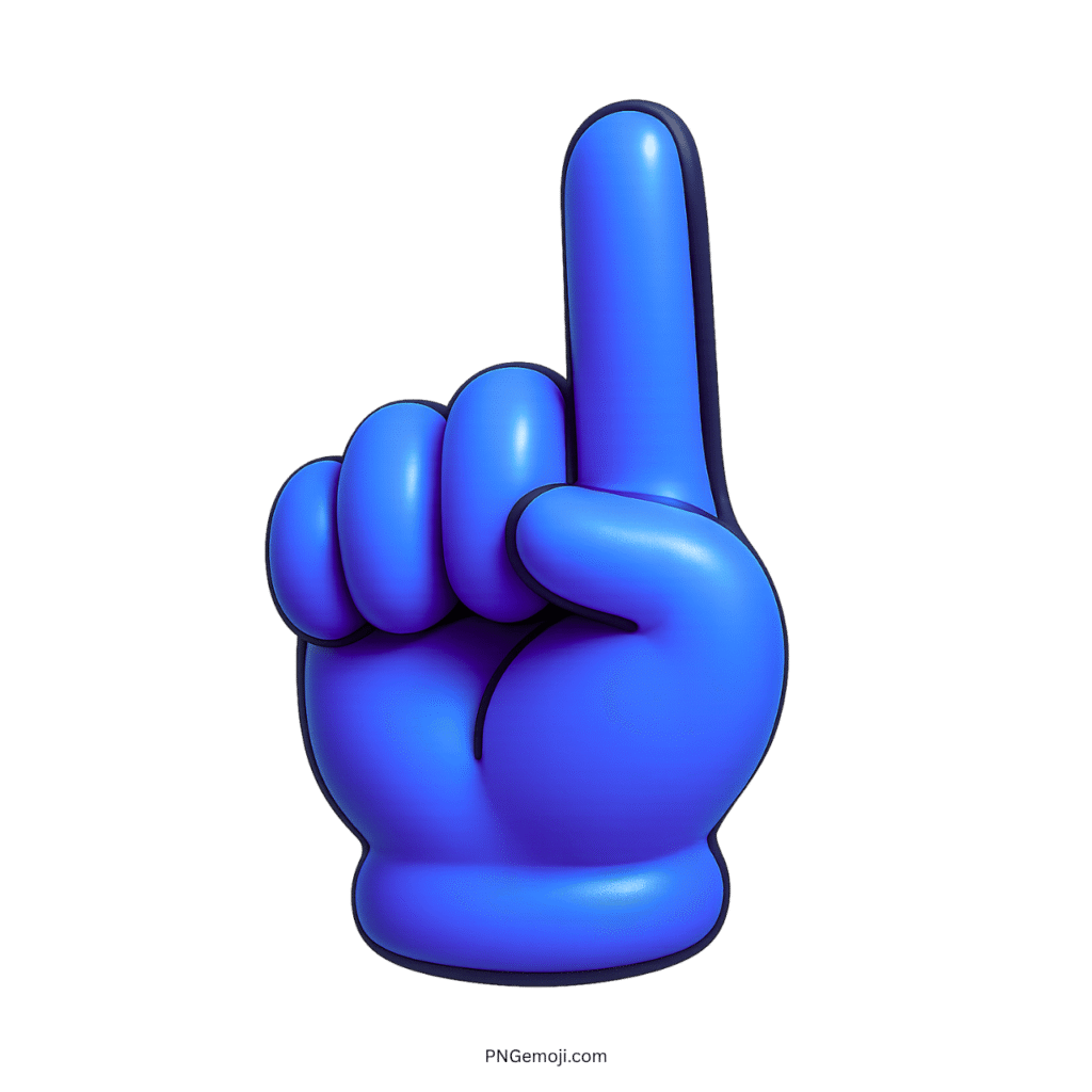 Blue emoji with an index finger pointing upwards in 3D style.