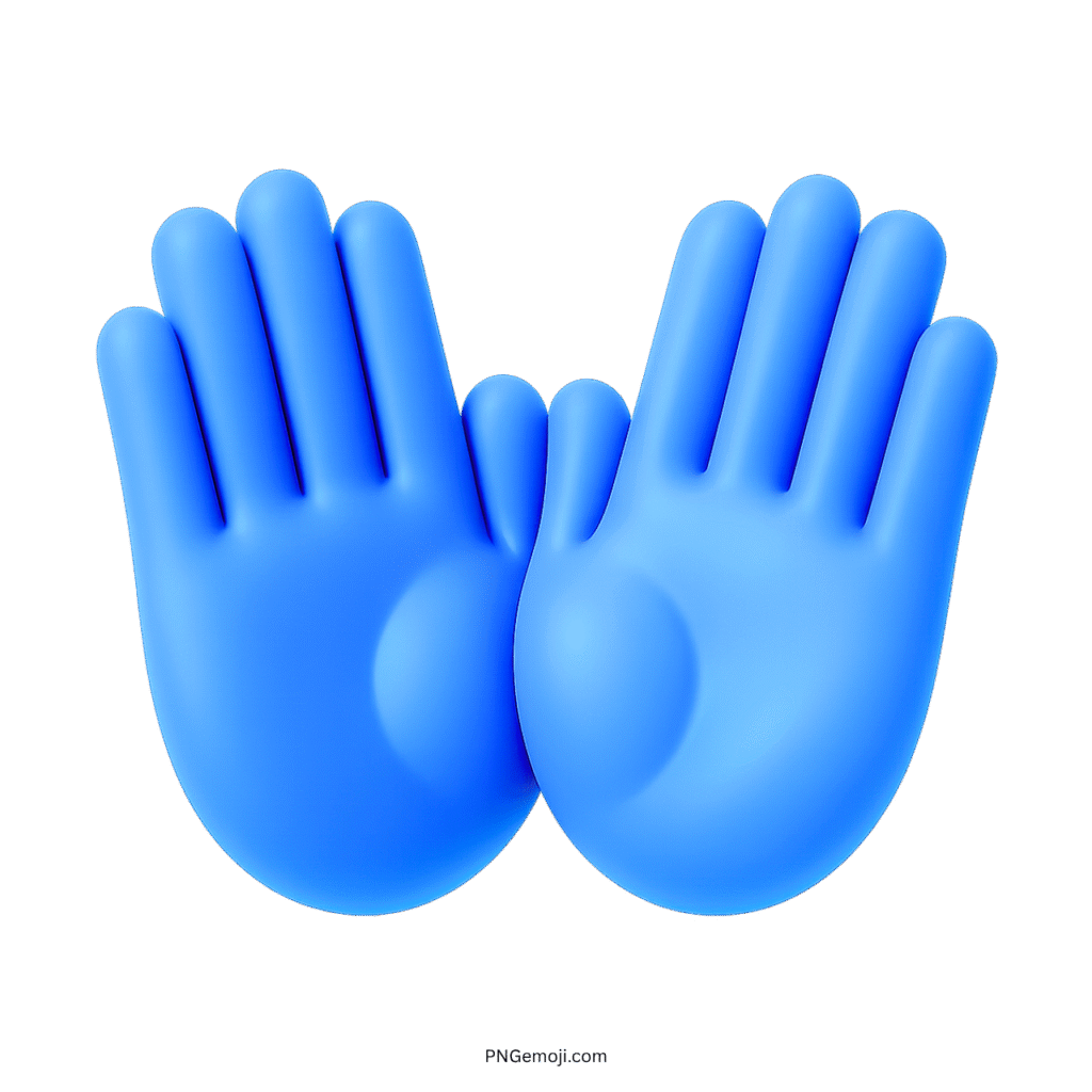 Blue open hands emoji symbol offering gentle open hand gesture