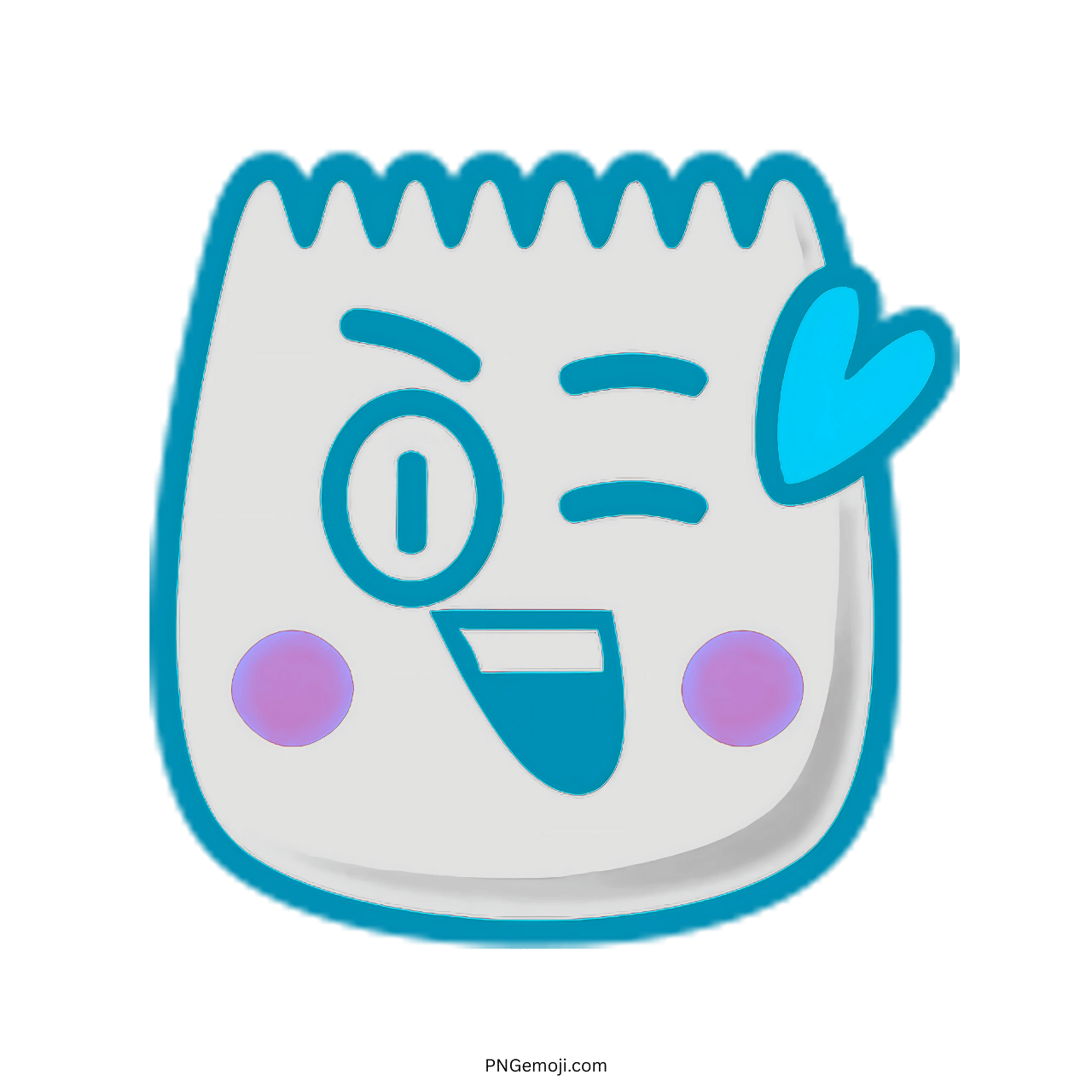 Winking Blink TikTok emoji with heart-shaped blue detail and blue outline, cheerful expression