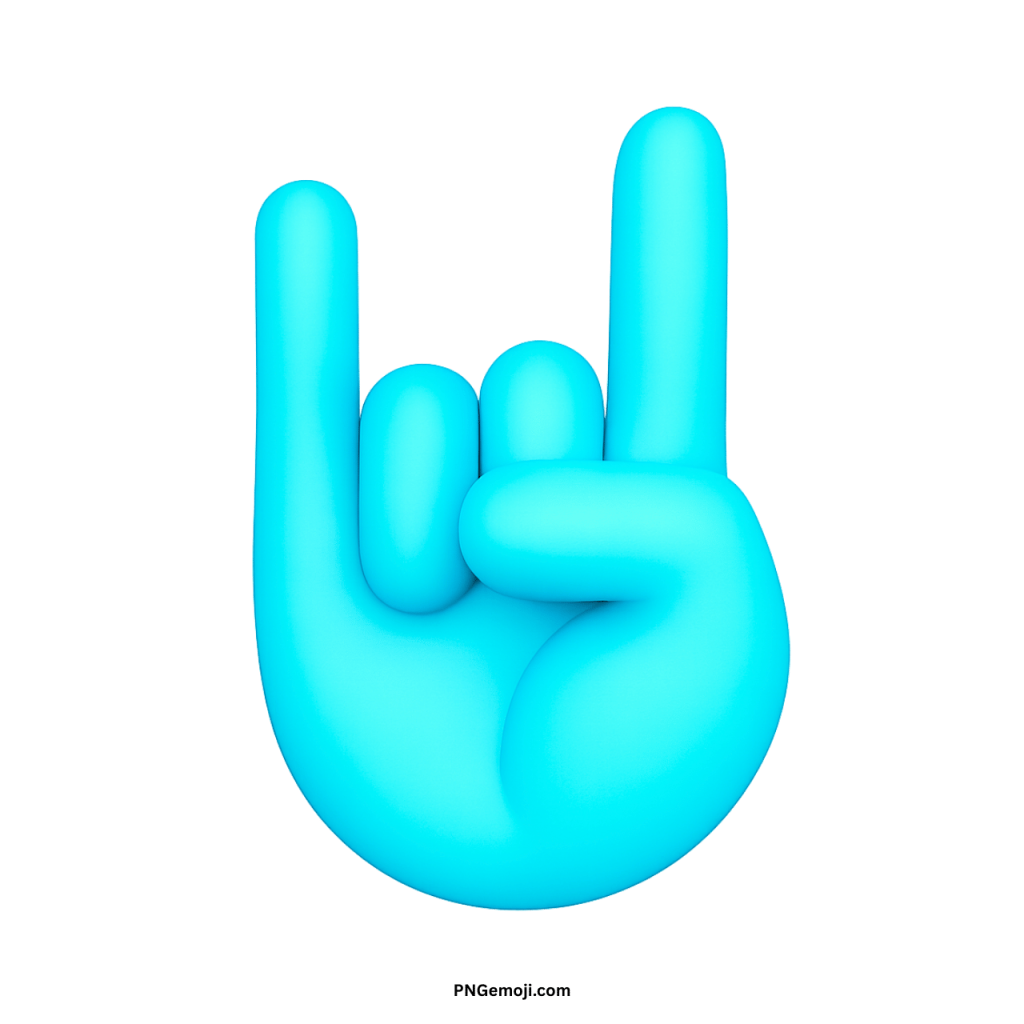Blue sign of the horns emoji rock hand gesture symbol for excitement and celebration