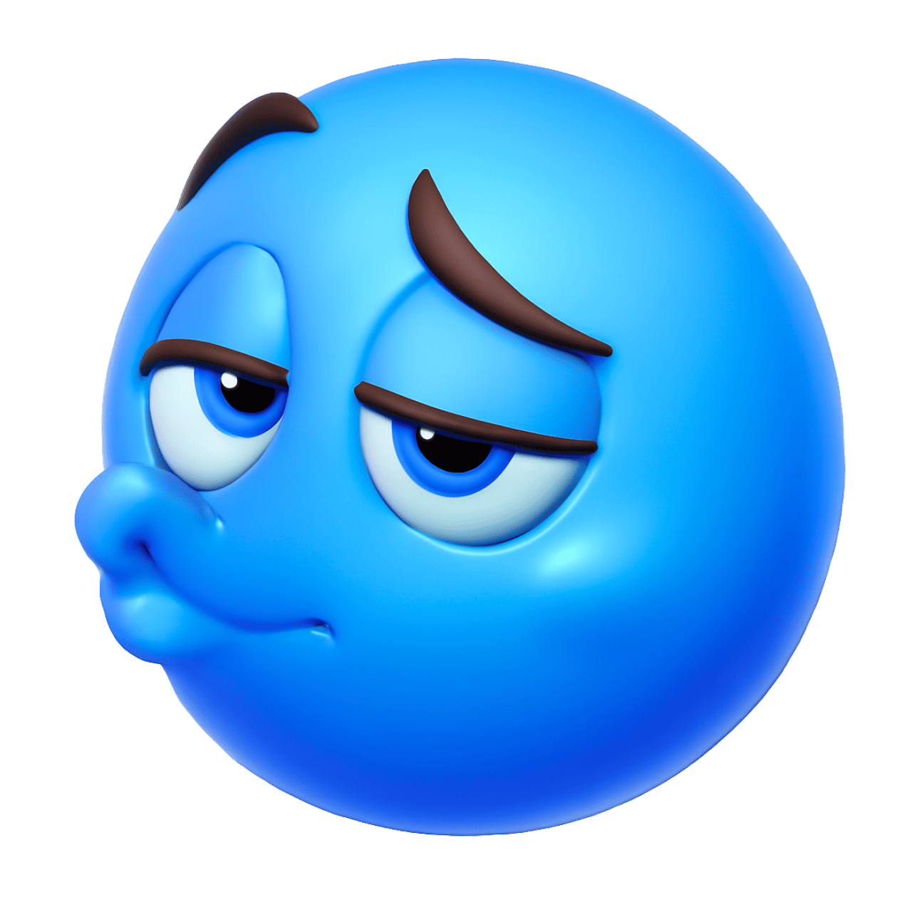 Blue 3D Smooch Emoji with Smirk and Raised Eyebrows