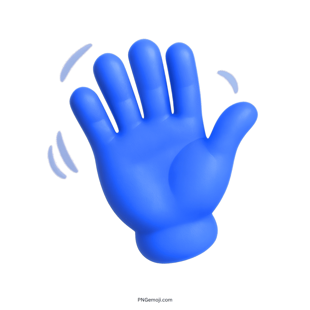 Blue waving hand emoji in 3D style with motion lines