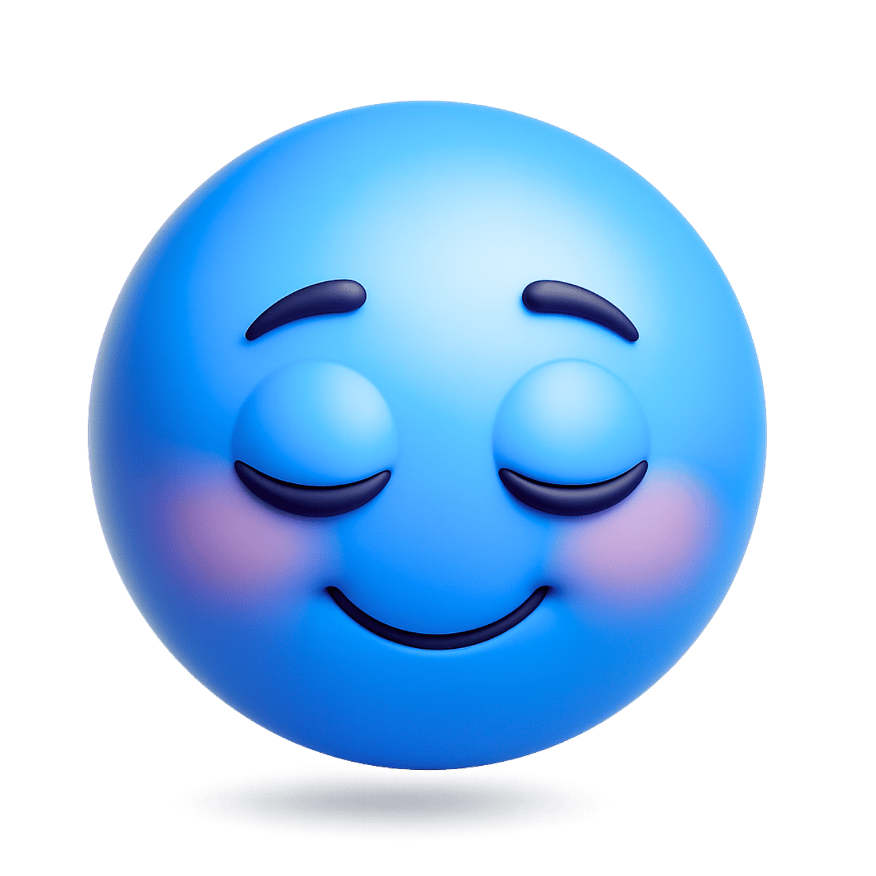 3D blushing emoticon emoji with rosy cheeks, closed eyes, and smiling expression