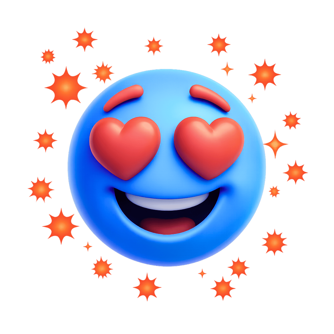 3D blue bubble emoji with red heart eyes and romantic happy expression