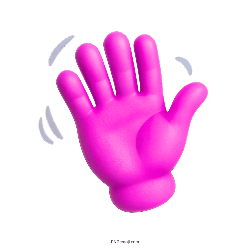 Pink waving hand emoji, bright and fun goodbye gesture in 3D style