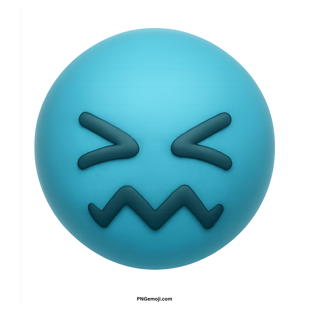 Blue confounded face emoji showing frustration, stress, and confusion expression in 3D style