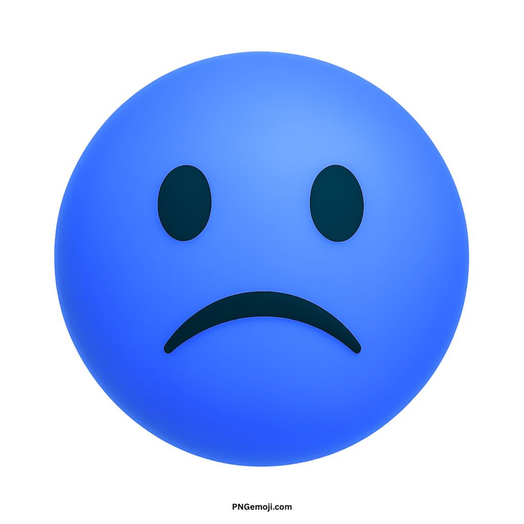 Blue confused sad face emoji with downward mouth showing unhappy emotional expression