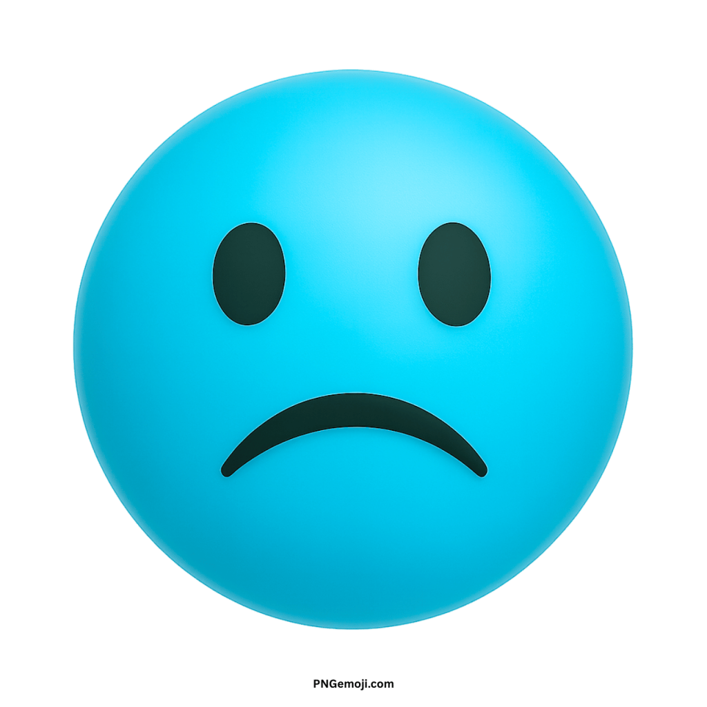 Confused sad face emoji blue round icon showing frown expression for chat messages