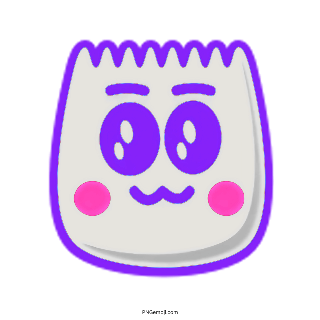 Adorable purple and pink TikTok emoji with big eyes and rosy cheeks in PNG format