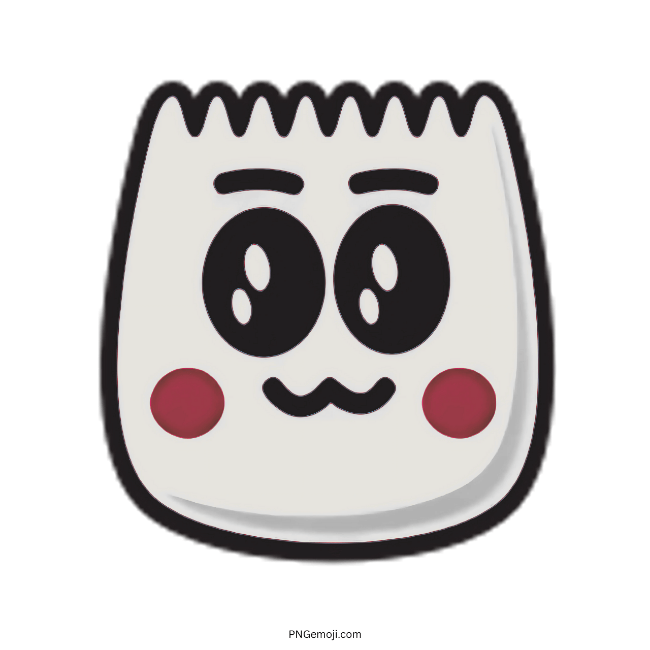 Cute TikTok emoji with red cheeks, large eyes, and a playful expression.