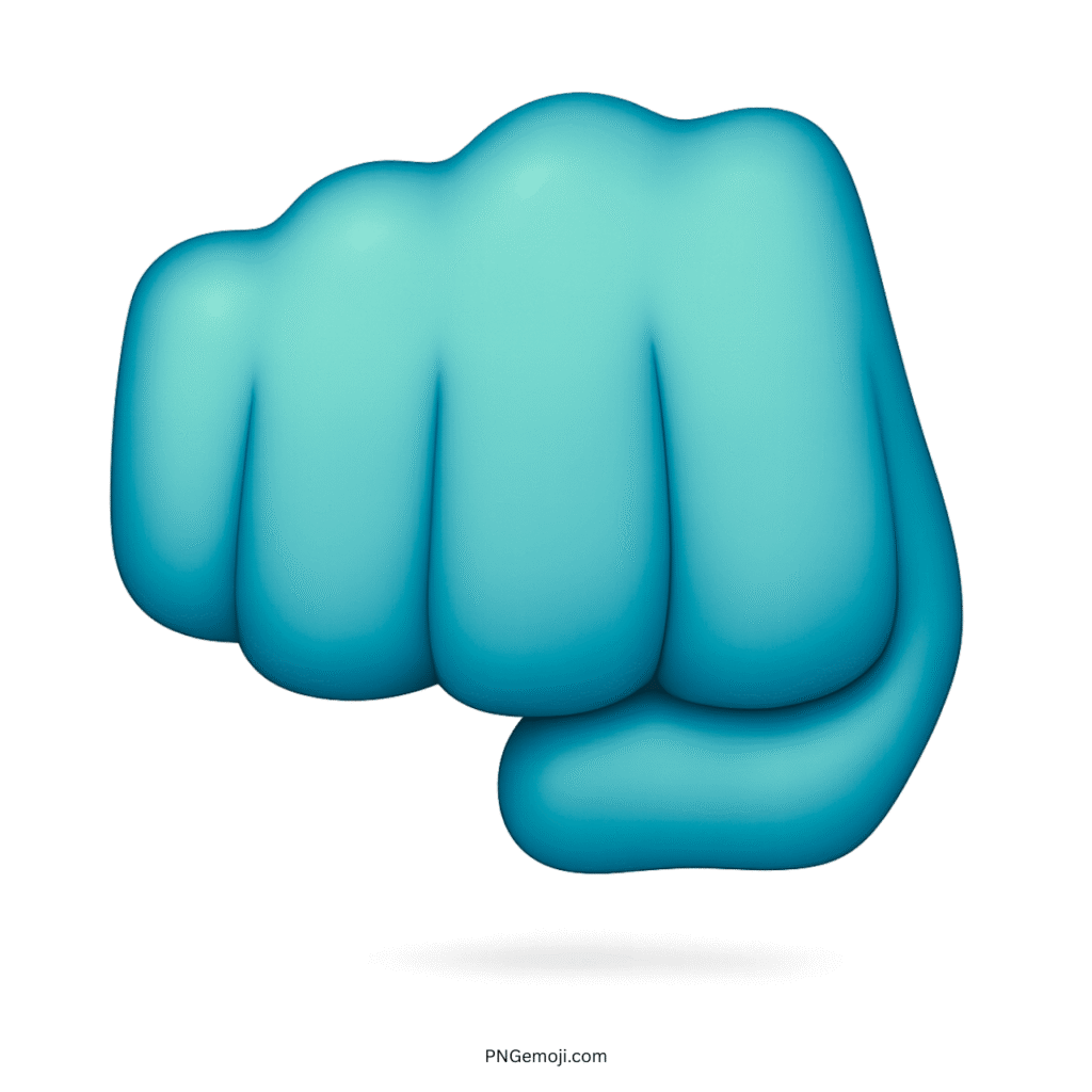Cyan mukka hand emoji fist symbol representing clarity, energy, strength, unity, freshness, and positivity.