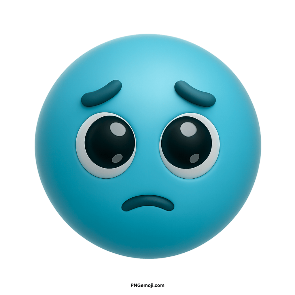 Cyan pleading emoji with glossy big eyes and sad expression showing cuteness and emotional appeal