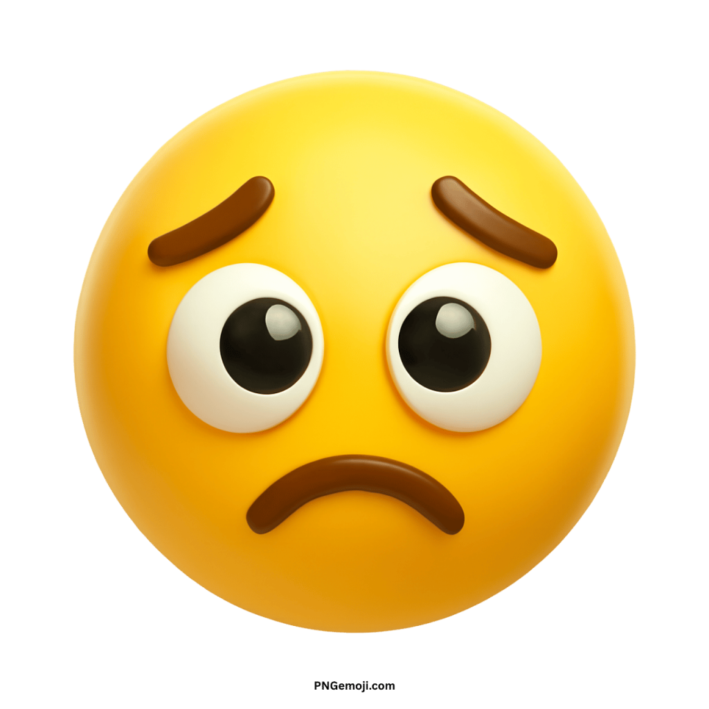 Disappointed yellow face emoji with big sad eyes and frown showing unhappiness