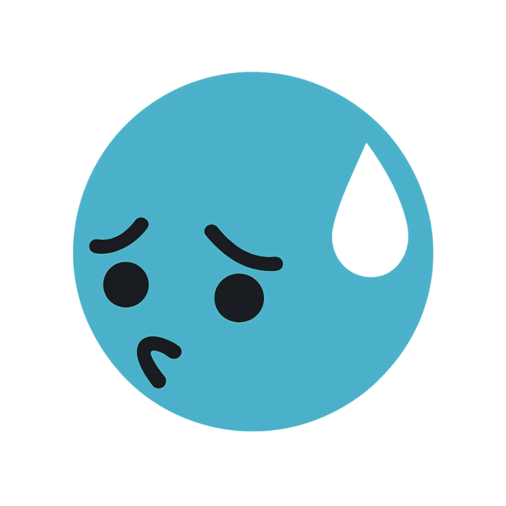 embarrassed tiktok emoji with blue face sweat drop and awkward expression