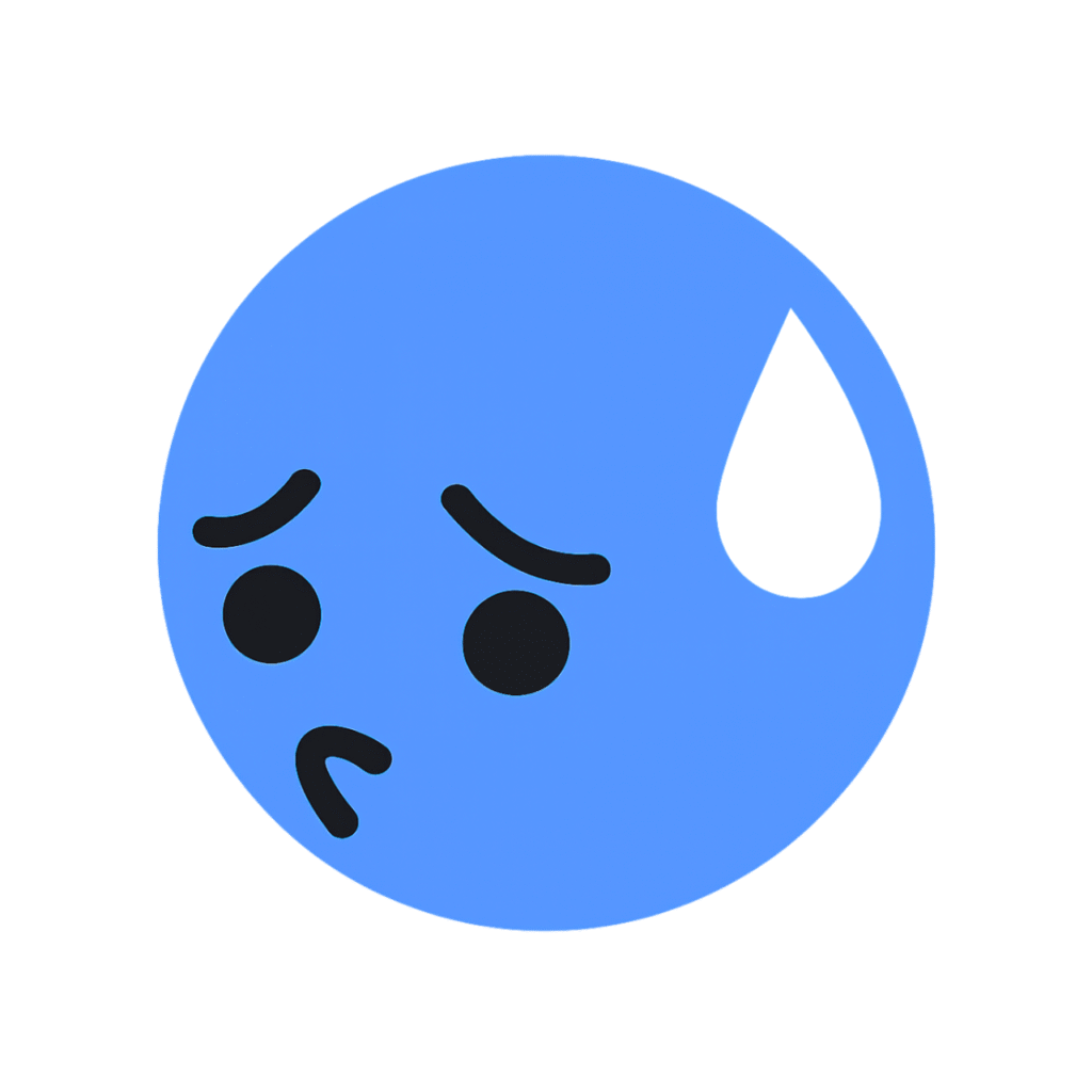 Embarrassed TikTok emoji blue face with a sweat drop, showing a shy expression.
