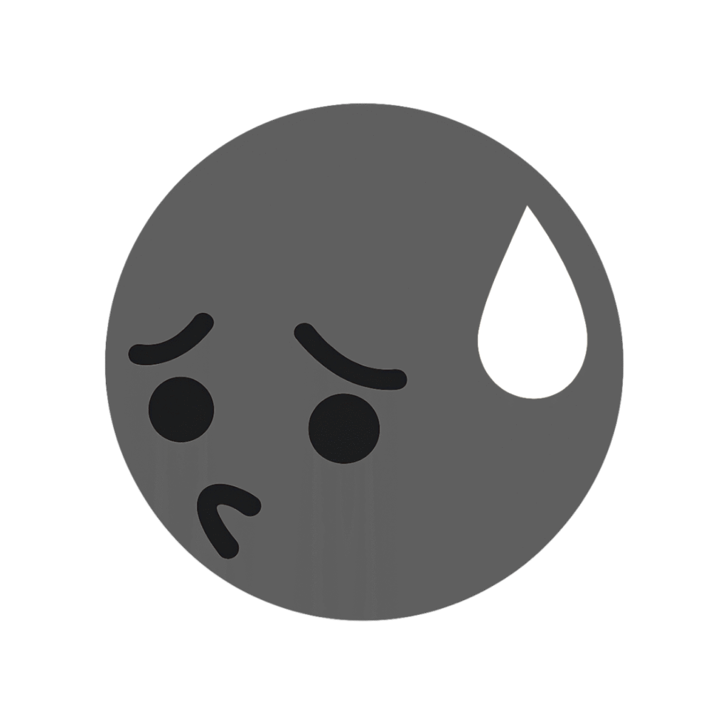 Embarrassed TikTok emoji grey face with a sweat drop, showing a shy expression.