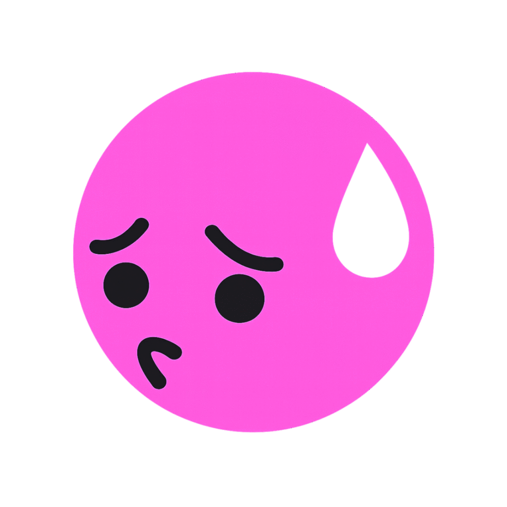 embarrassed tiktok emoji with pink face sweat drop and awkward expression