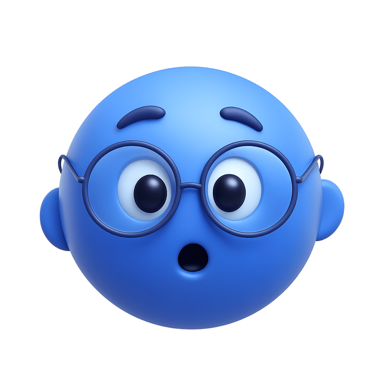 3D blue emoticon with spectacles showing surprised face expression cartoon emoji
