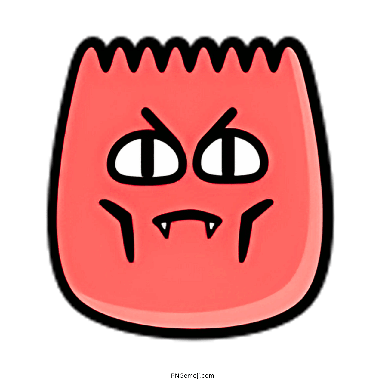 Evil TikTok emoji with red face, sharp vampire teeth, and menacing expression in PNG format.