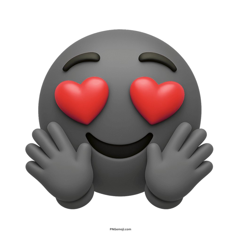 Gray hugging face emoji with red heart eyes showing love and affection