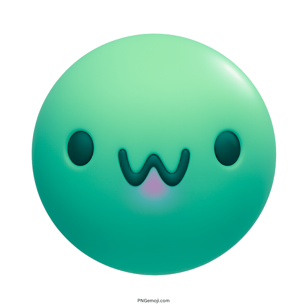 Green 3D UwU emoji with kawaii expression and pastel blushing cheeks