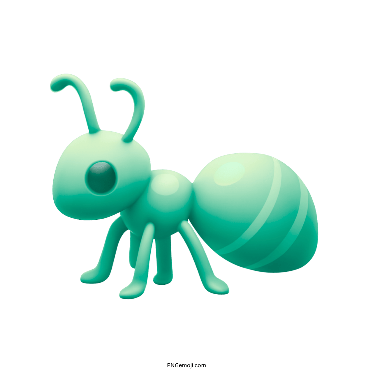 3D green ant emoji with rounded features on a transparent background