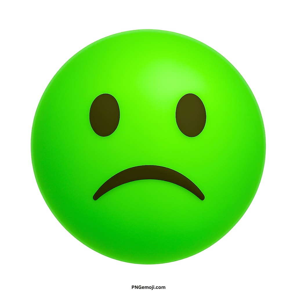 Green confused sad face emoji with downward mouth expressing unhappiness and disappointment