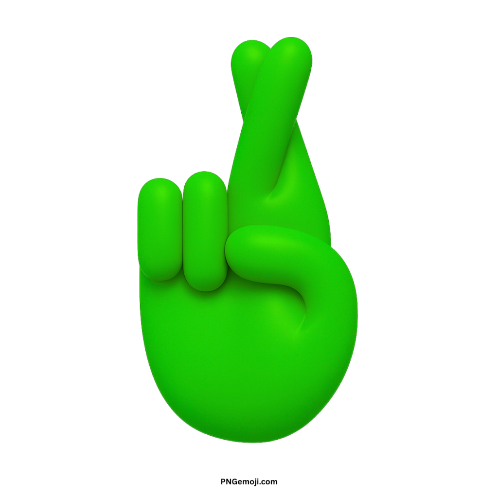 Green crossed fingers emoji hand gesture symbolizing hope, luck, encouragement, and positive vibes