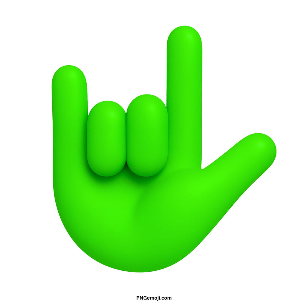 Green love-you gesture emoji hand sign representing love, care, and friendly emotions