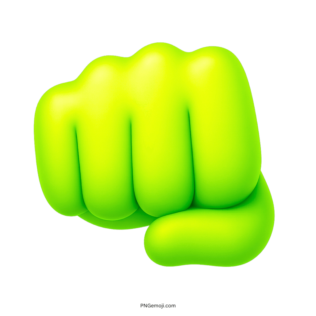 Green oncoming fist emoji in 3D design representing energy, strength, unity, and motivation