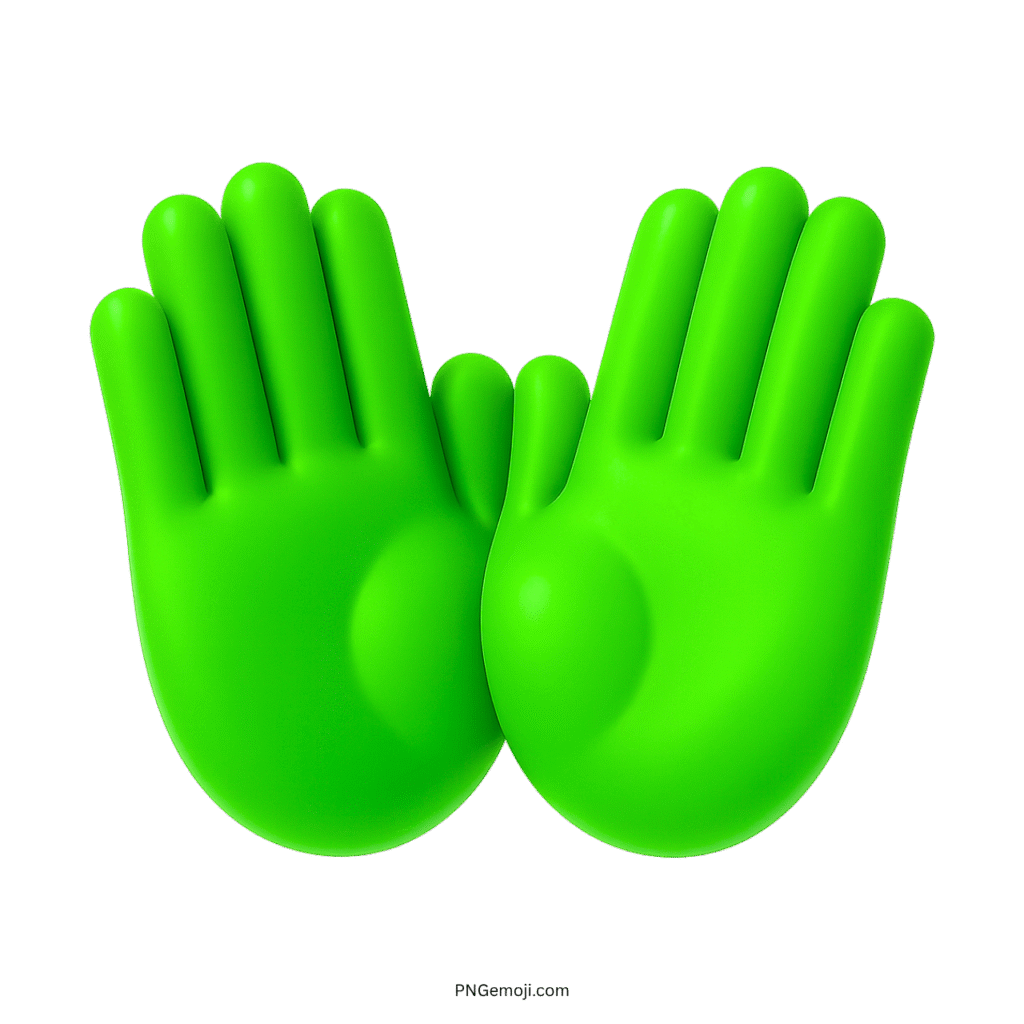 Green open hands emoji symbolizing help, care, eco-friendly and welcoming gesture