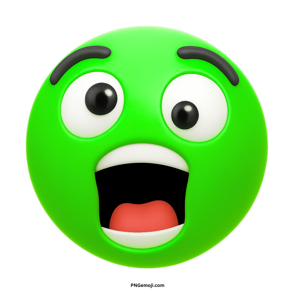 Green shocked emoji animation with open mouth and wide eyes showing surprise reaction