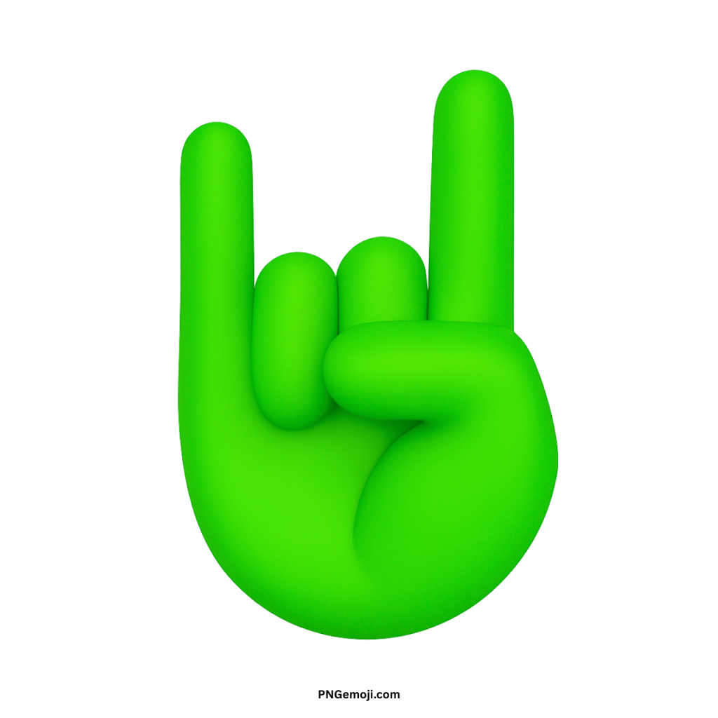 Green sign of the horns emoji rock hand gesture symbol for excitement and energy