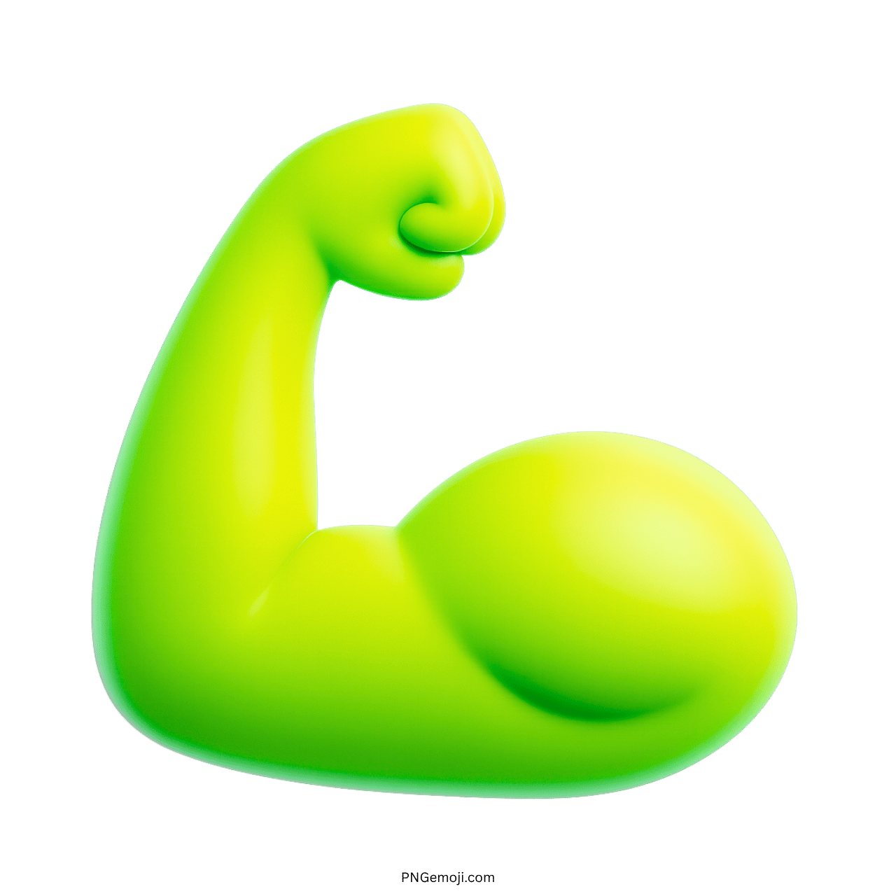 3D strong emoji flexed green biceps arm icon with transparent background PNG image