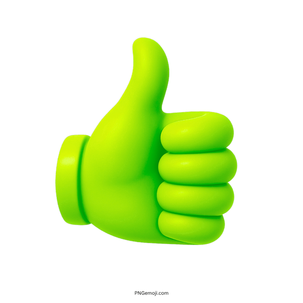  3D green thumbs up emoji gesture symbol on transparent background.