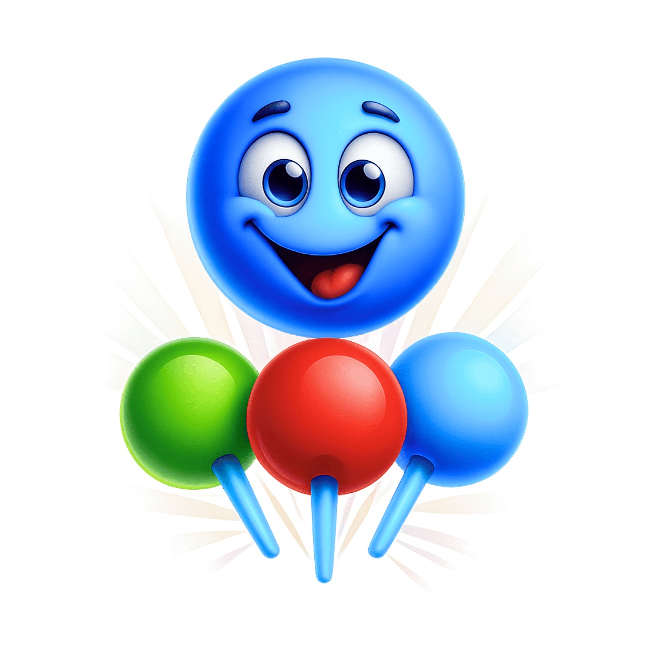 3D happy lollypops emoji with colorful candy sticks and smiling blue face