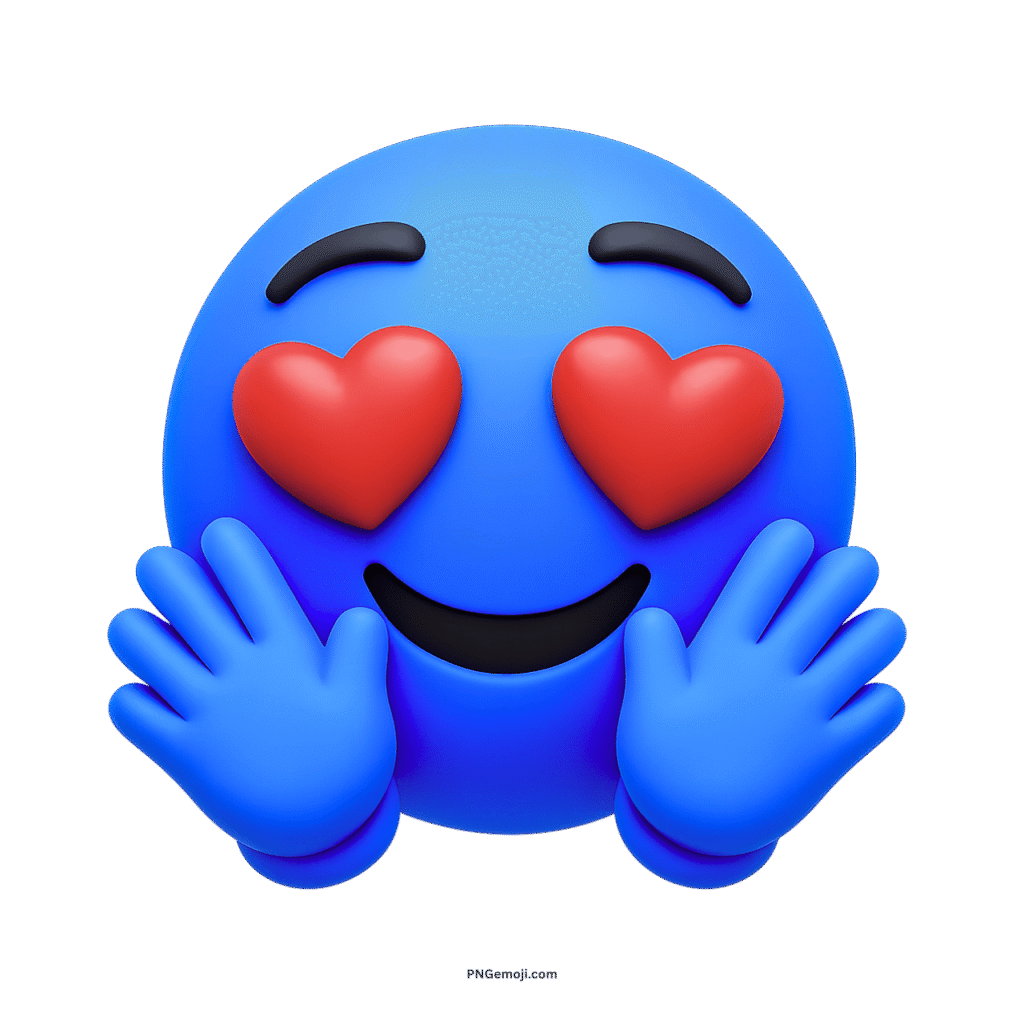 Blue hugging face emoji with heart eyes showing love and joy expression