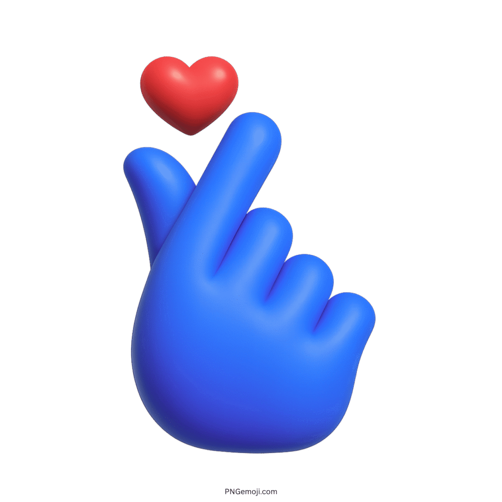 Korean finger heart emoji with blue hand and red heart symbol.