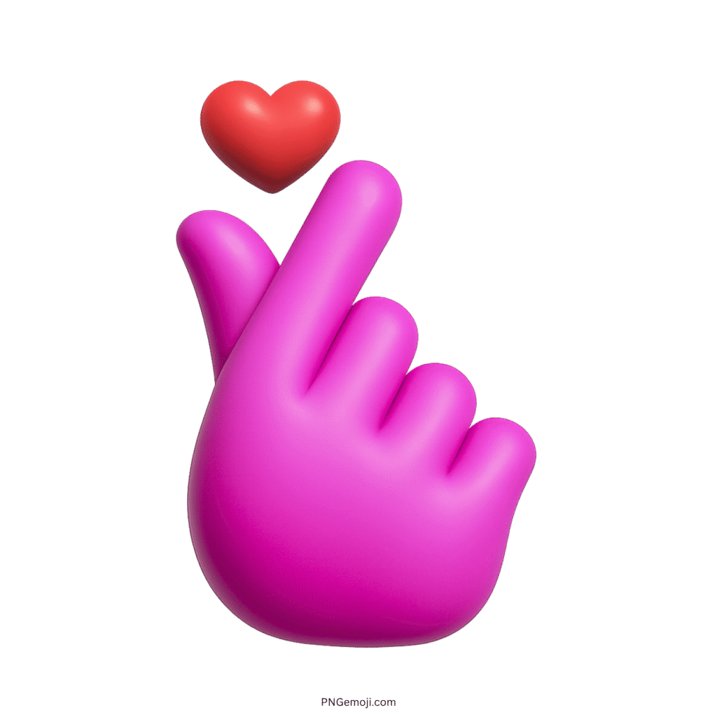 Korean finger heart emoji with pink hand and red heart symbol.