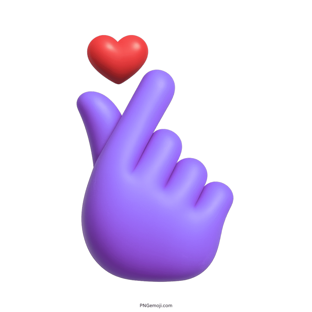  Korean finger heart emoji with purple hand and red heart symbol.