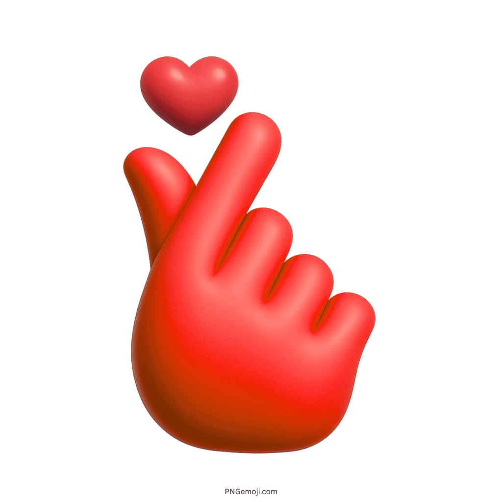 Korean finger heart emoji with green hand and red heart symbol.
