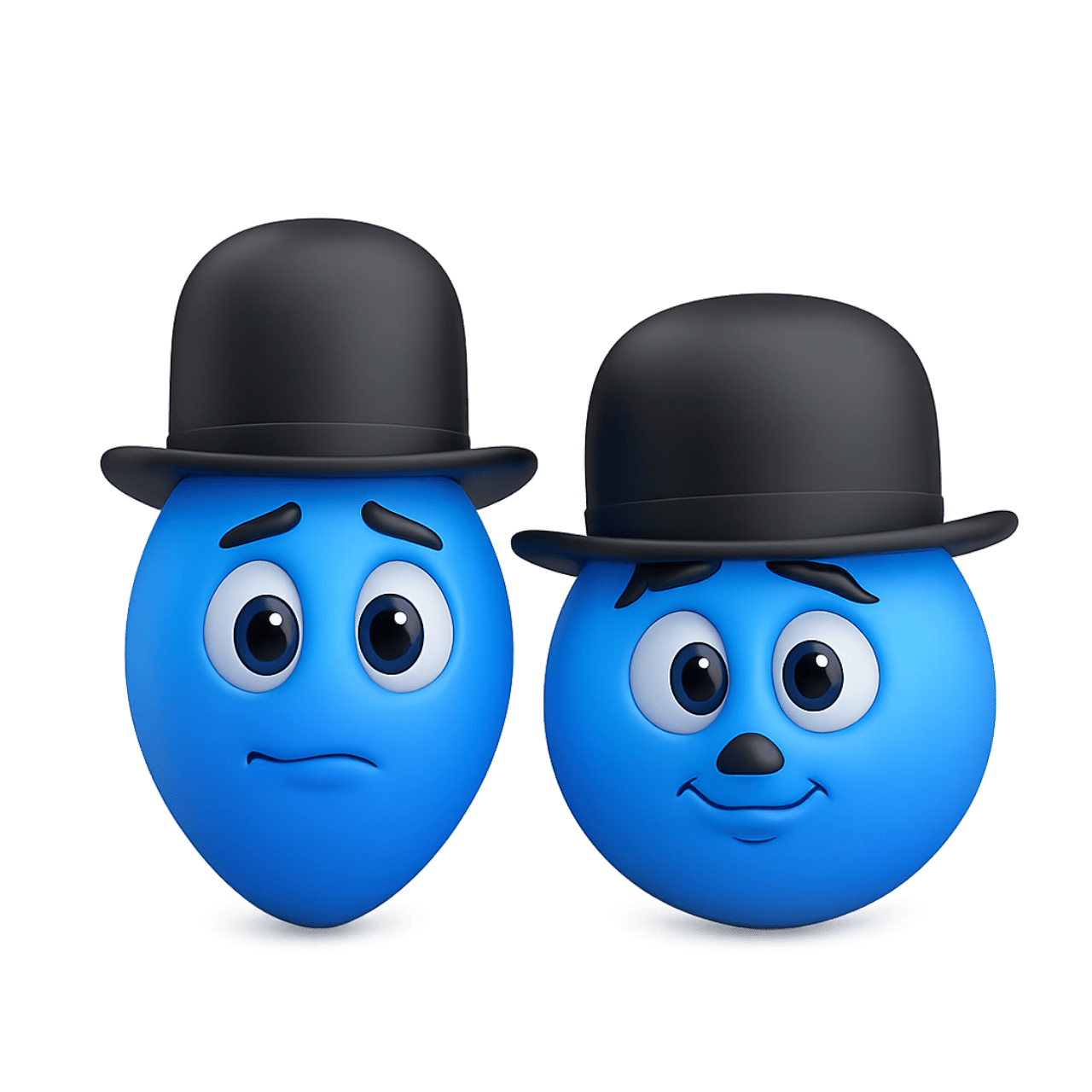 Laurel and Hardy blue emoji faces with hats showing funny comic expressions