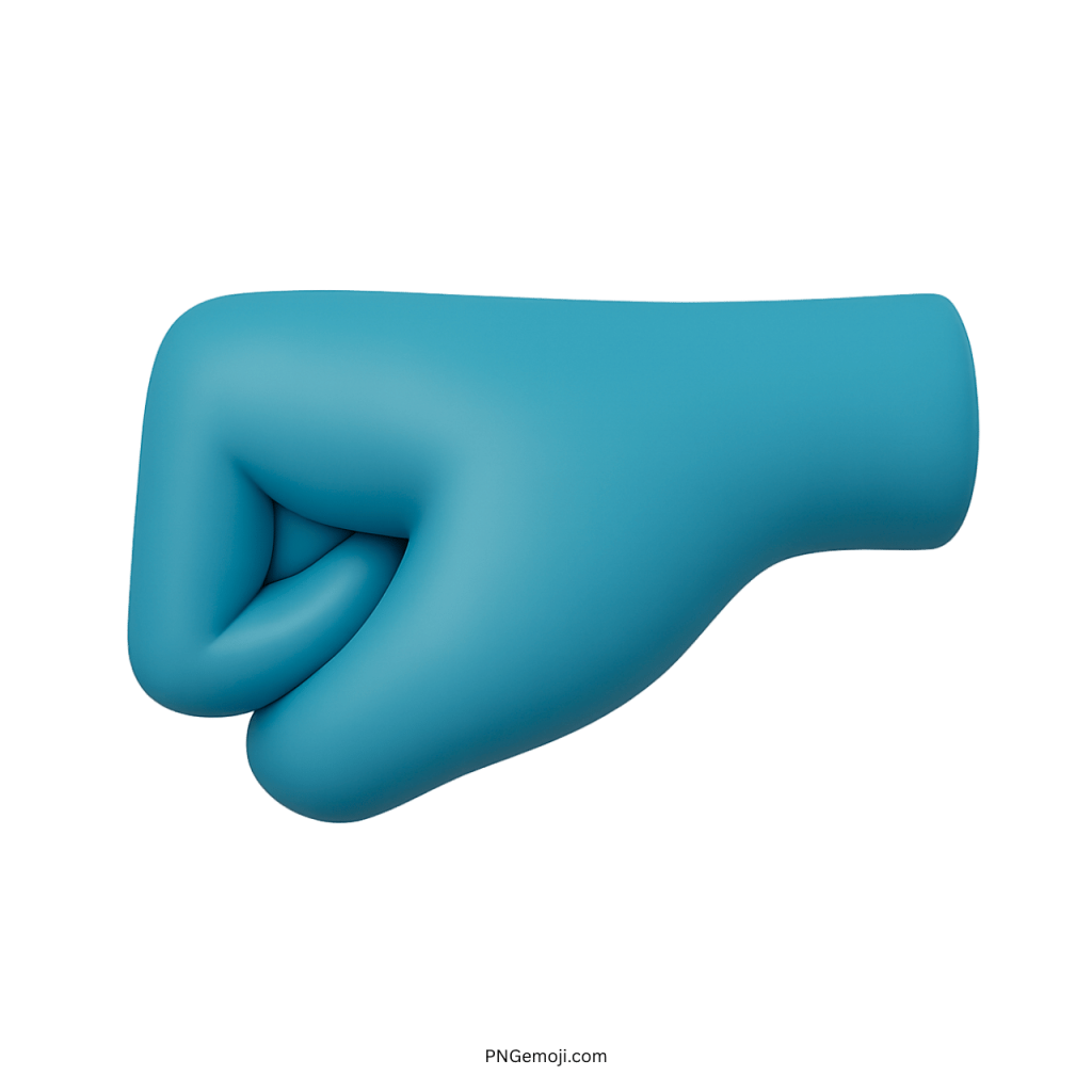 Blue 3D left fist hand emoji icon representing strength, unity, and support gesture.