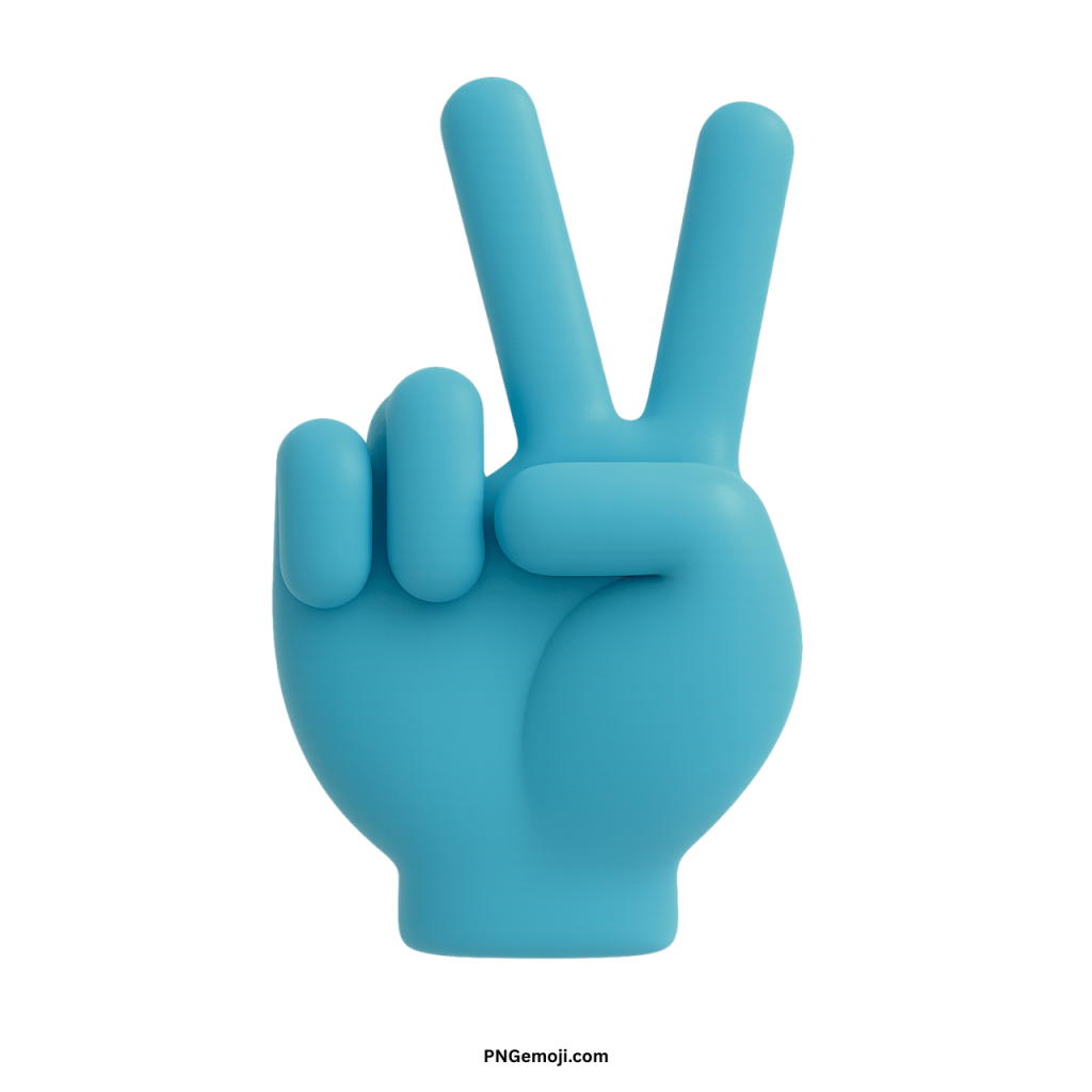 3D light blue victory hand emoji showing peace sign gesture with two raised fingers