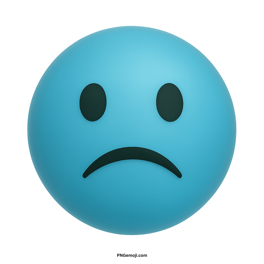 Light blue confused sad face emoji round icon with frowning mouth and oval eyes