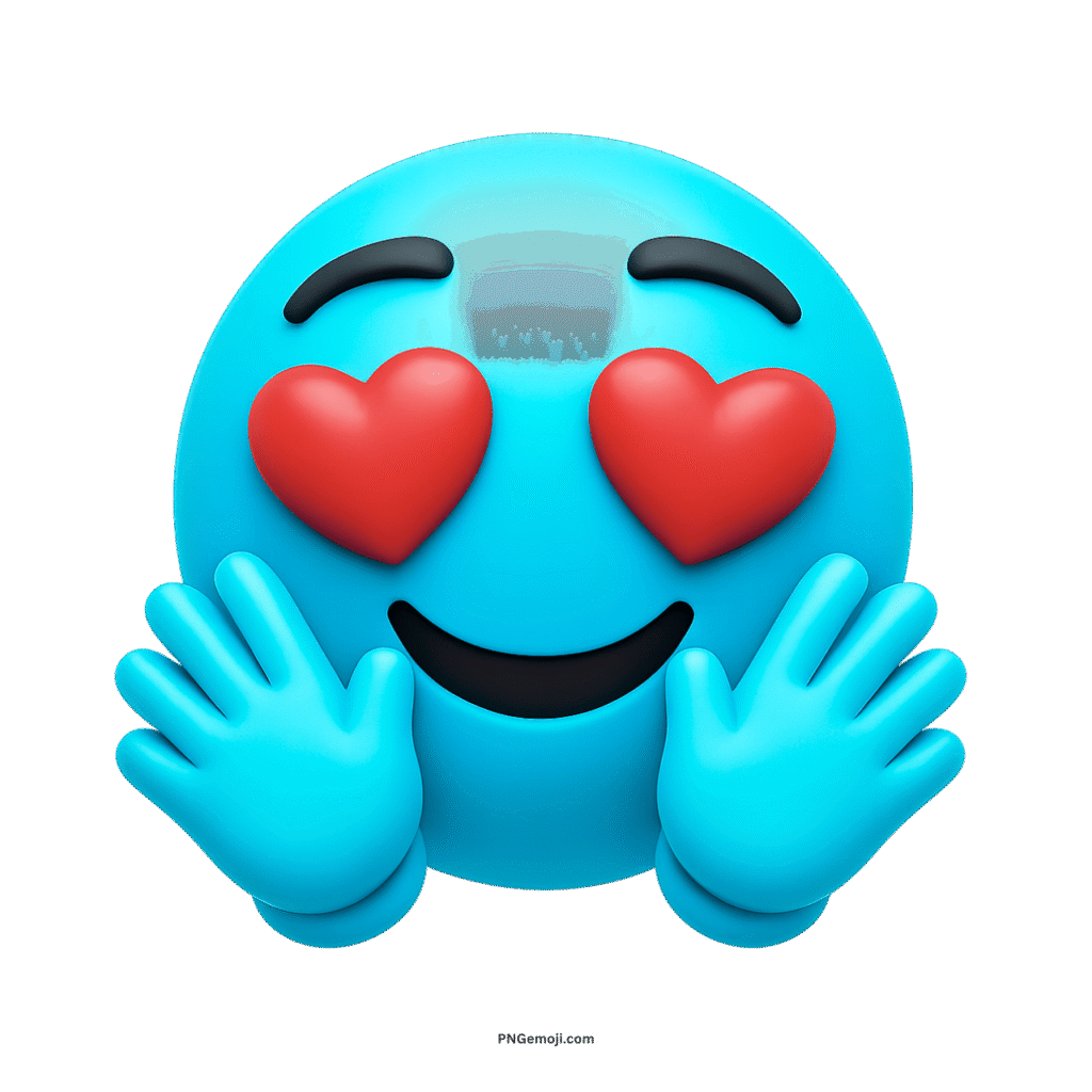 Light blue hugging face emoji with red heart eyes expressing joy, love, and affection