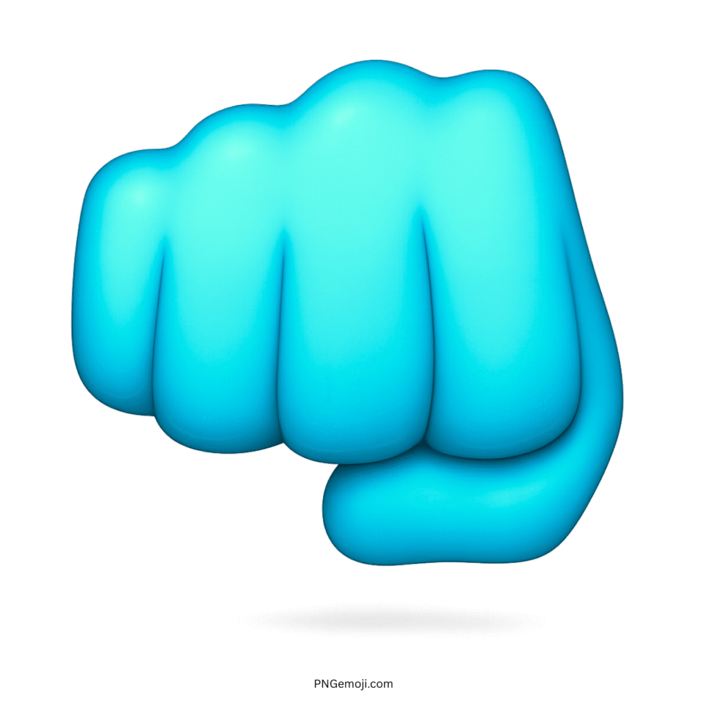 Light blue mukka hand emoji fist symbol representing peace, unity, calmness, strength, and digital expression.