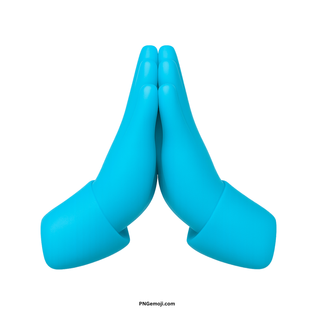 Light blue namaste hand emoji symbol showing prayer, gratitude, respect, greeting, and spiritual connection