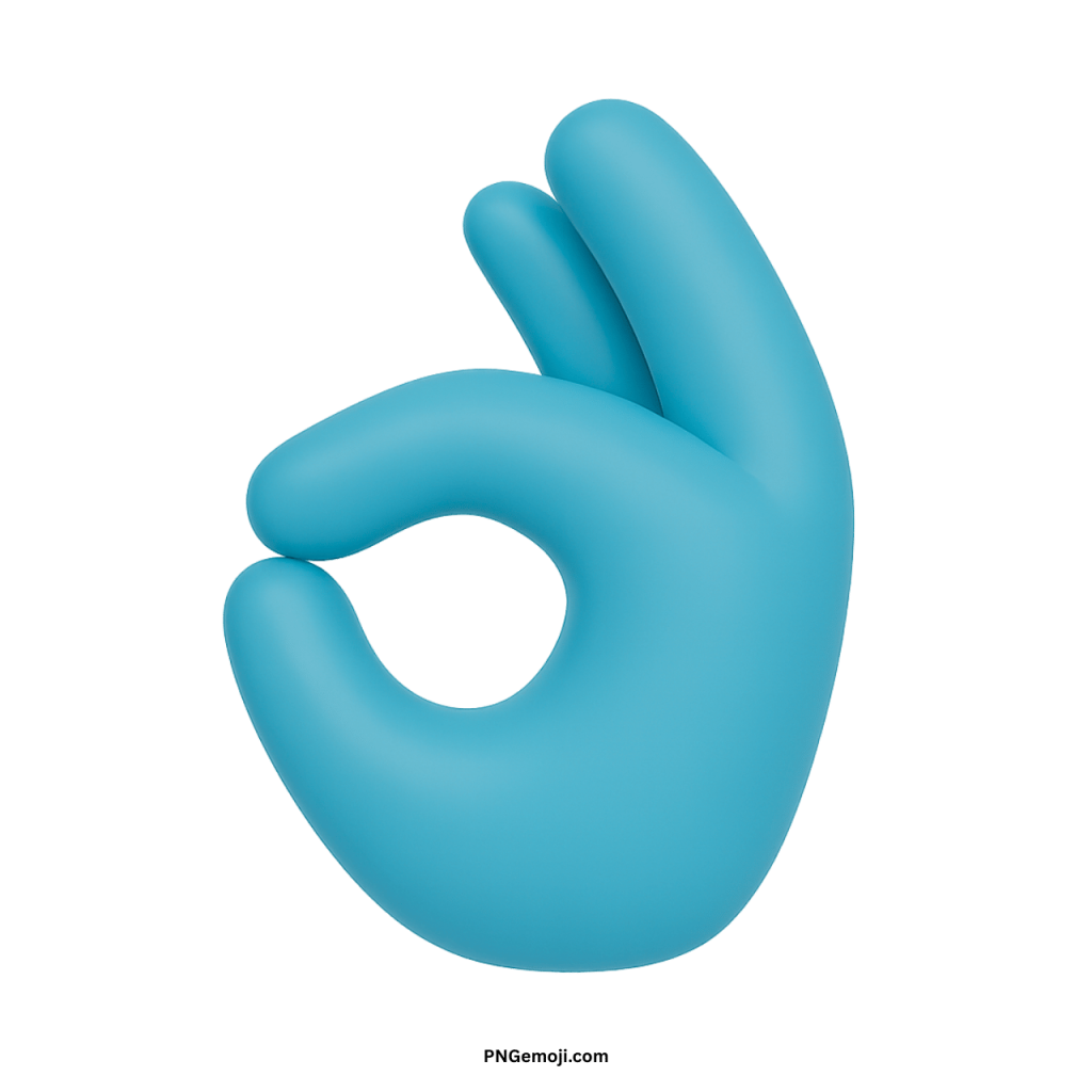 3D light blue OK hand gesture emoji representing positivity, agreement, and cheerful communication