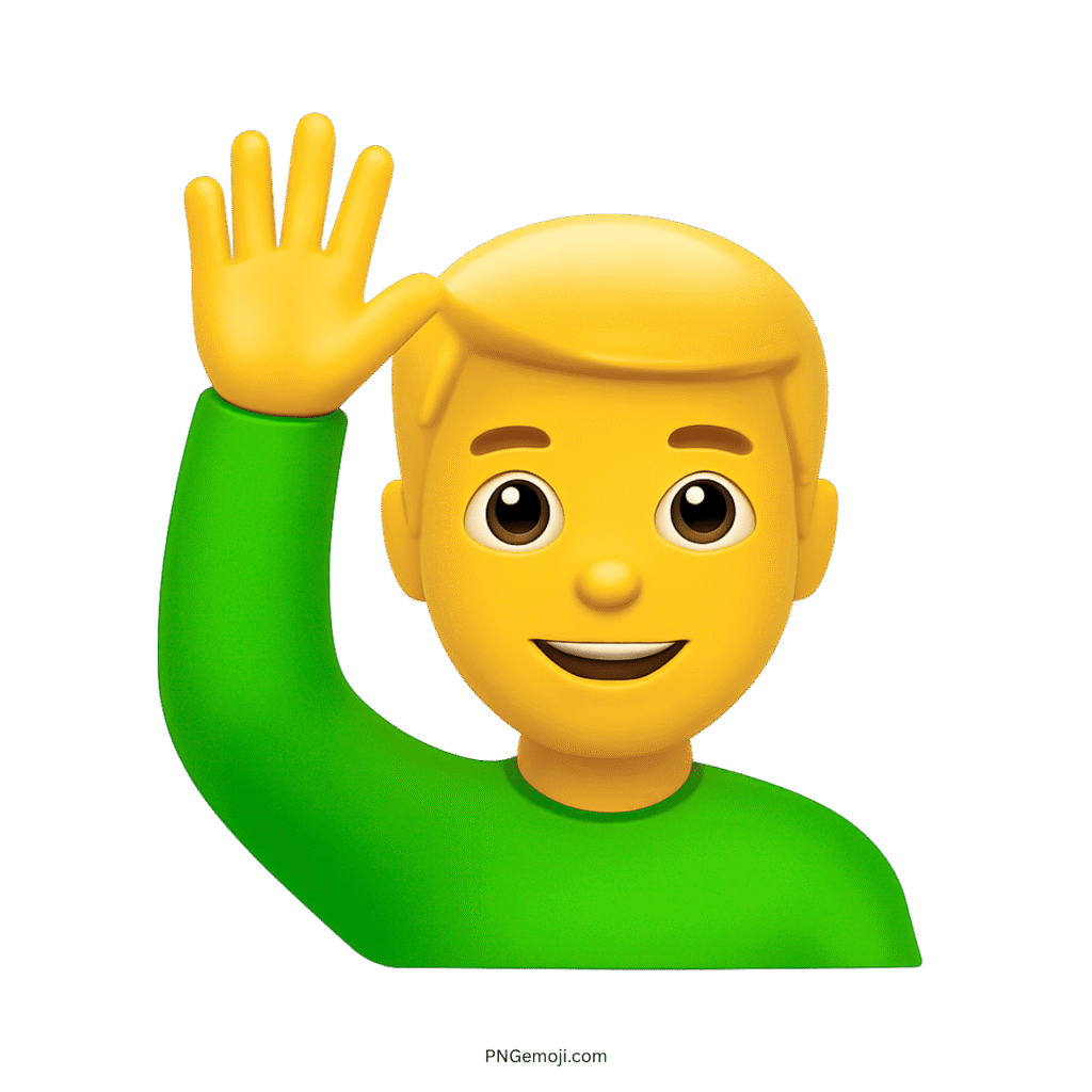 Emoji of a man raising his hand in a green shirt
